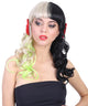 Women's Long Two Tone Curls with Red Ribbons and Neon Peekaboo - Celebrity Wigs | HPO