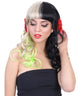 Women's Long Two Tone Curls with Red Ribbons and Neon Peekaboo - Celebrity Wigs | HPO