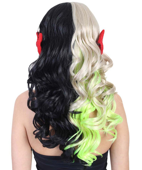 Women's Long Two Tone Curls with Red Ribbons and Neon Peekaboo - Celebrity Wigs | HPO