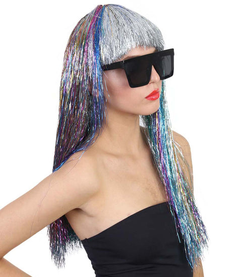 Women's Long Rainbow Tinsel Wig