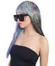 Women's Long Rainbow Tinsel Wig with Silver Bangs - Halloween Wigs | HPO