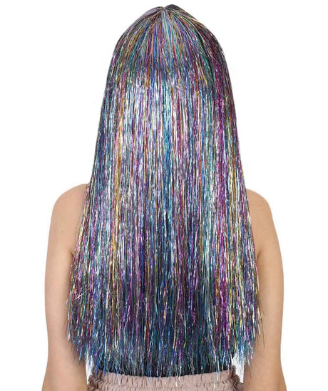 Women's Long Rainbow Tinsel Wig with Silver Bangs - Halloween Wigs | HPO