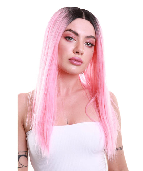 Rachelle Long Straight Center Part Lace Front with Dark Roots - Adult Fashion Wigs | Nunique