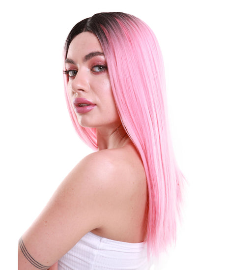 Rachelle Long Straight Center Part Lace Front with Dark Roots - Adult Fashion Wigs | Nunique