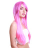 Women's Long Hot Pink Wig with Side Bangs  - Halloween Wigs | HPO