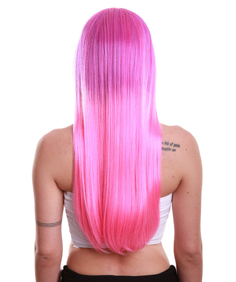 Women's Long Hot Pink Wig with Side Bangs  - Halloween Wigs | HPO