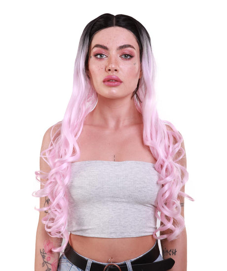 Saldana Long Loose Pastel Lace Front Curls with Dark Roots and Bun - Adult Fashion Wigs | Nunique