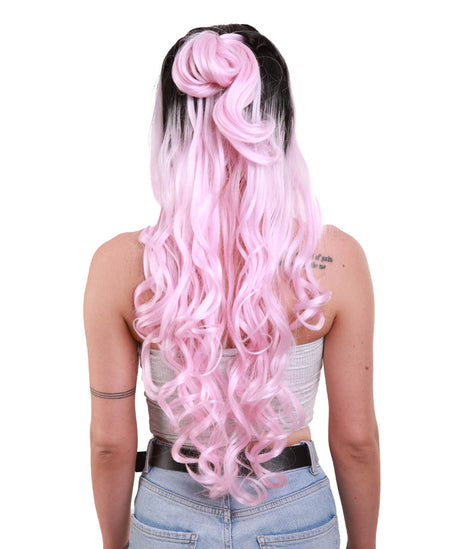 Saldana Long Loose Pastel Lace Front Curls with Dark Roots and Bun - Adult Fashion Wigs | Nunique