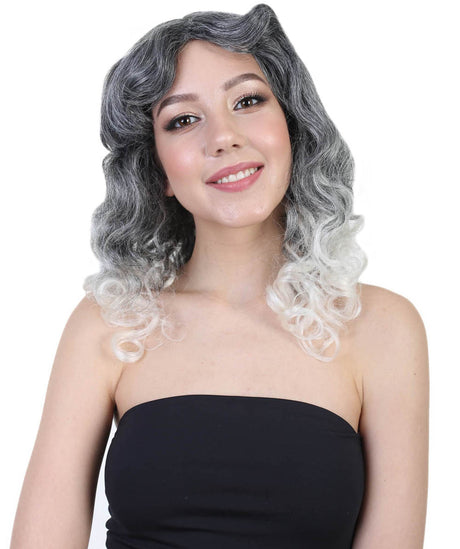 Vivien - Women's Silver and White Ombre Casual Marcel Curls -  Adult Halloween Wigs | HPO