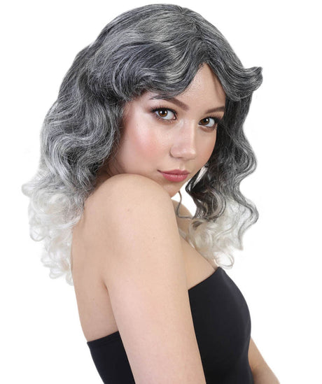 Vivien - Women's Silver and White Ombre Casual Marcel Curls -  Adult Halloween Wigs | HPO