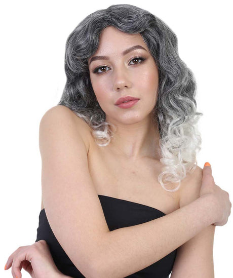 Vivien - Women's Silver and White Ombre Casual Marcel Curls -  Adult Halloween Wigs | HPO