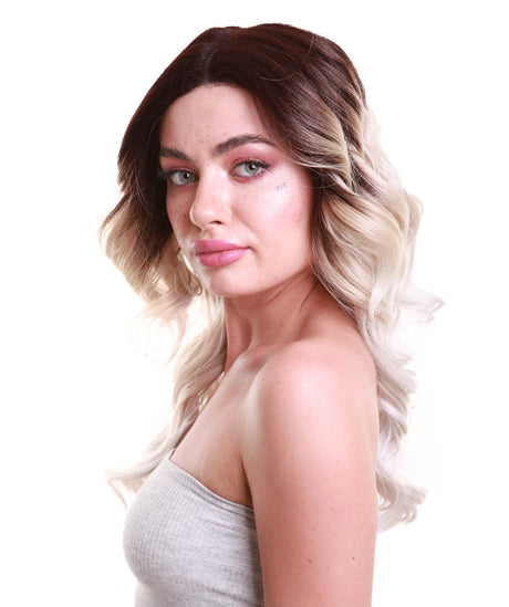 Sandra Women's Long 70's Lace Front Waves with Dark Roots - Adult Fashion Wigs | Nunique