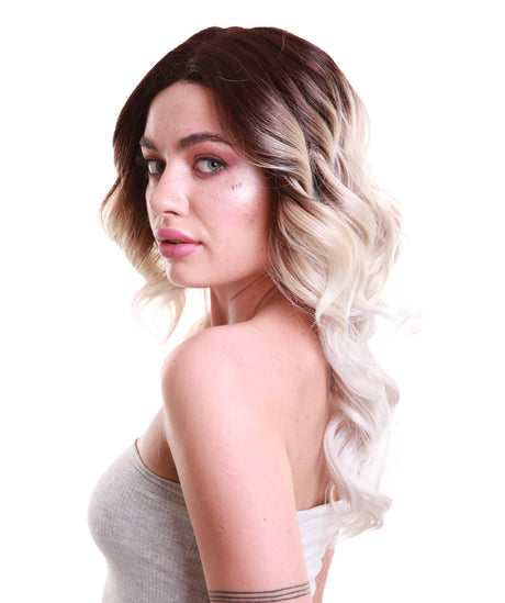 Sandra Women's Long 70's Lace Front Waves with Dark Roots - Adult Fashion Wigs | Nunique