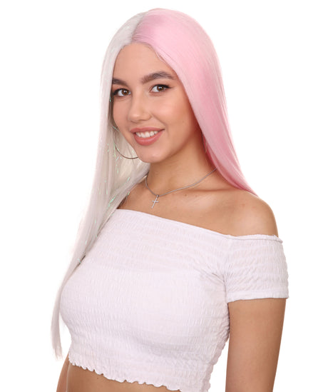 Adult Women's 20" Inch Long Length Straight 4x4 Lace Front Natural 2-Tone Pink White Icon Beauty Wig, 100% Heat Resistant Fibers, Perfect for your Everyday Wear and Styling to your Expectations! -   Wig,  | NU