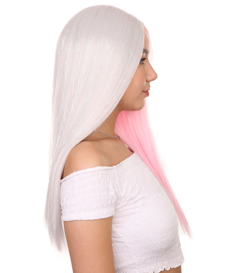 Adult Women's 20" Inch Long Length Straight 4x4 Lace Front Natural 2-Tone Pink White Icon Beauty Wig, 100% Heat Resistant Fibers, Perfect for your Everyday Wear and Styling to your Expectations! -   Wig,  | NU