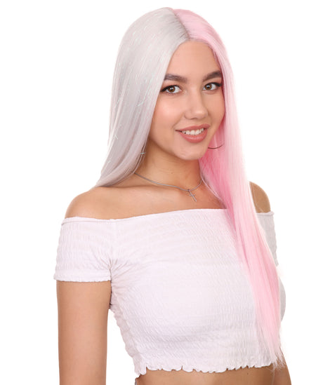 Adult Women's 20" Inch Long Length Straight 4x4 Lace Front Natural 2-Tone Pink White Icon Beauty Wig, 100% Heat Resistant Fibers, Perfect for your Everyday Wear and Styling to your Expectations! -   Wig,  | NU