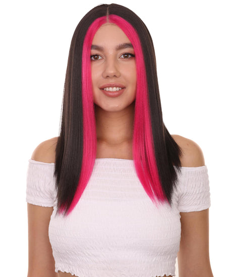 Adult Women's 18" Inch Long Length Straight 4x4 Lace Front Red Highlights Natural Hairline Beauty Wig, 100% Heat Resistant Fibers, Perfect for your Everyday Wear and Styling to your Expectations! -   Wig, Straight | NU