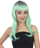 Aqua Long Straight Wig with Dark Roots and Bangs - Adult Fashion Wigs | HPO