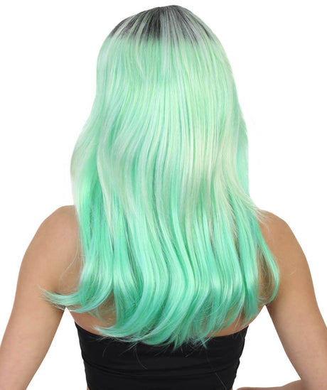 Aqua Long Straight Wig with Dark Roots and Bangs - Adult Fashion Wigs | HPO