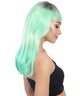 Aqua Long Straight Wig with Dark Roots and Bangs - Adult Fashion Wigs | HPO