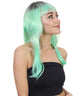 Aqua Long Straight Wig with Dark Roots and Bangs - Adult Fashion Wigs | HPO