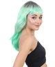 Aqua Long Straight Wig with Dark Roots and Bangs - Adult Fashion Wigs | HPO