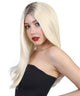 Ivana Long Platinum Blonde Center Part with Dark Roots - Halloween Wigs | HPO