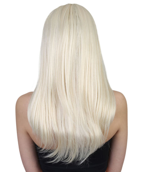 Ivana Long Platinum Blonde Center Part with Dark Roots - Halloween Wigs | HPO