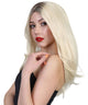 Ivana Long Platinum Blonde Center Part with Dark Roots - Halloween Wigs | HPO
