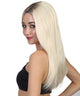 Ivana Long Platinum Blonde Center Part with Dark Roots - Halloween Wigs | HPO