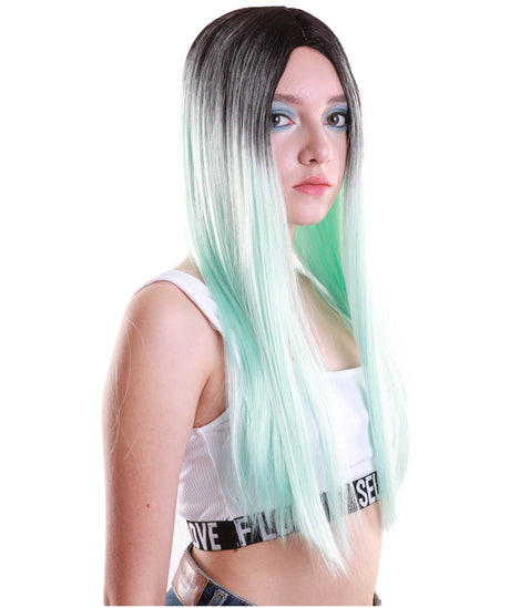 Women TV Movie Character Wig | Black and Light Blue two tone Color Wig - Halloween Wigs | HPO