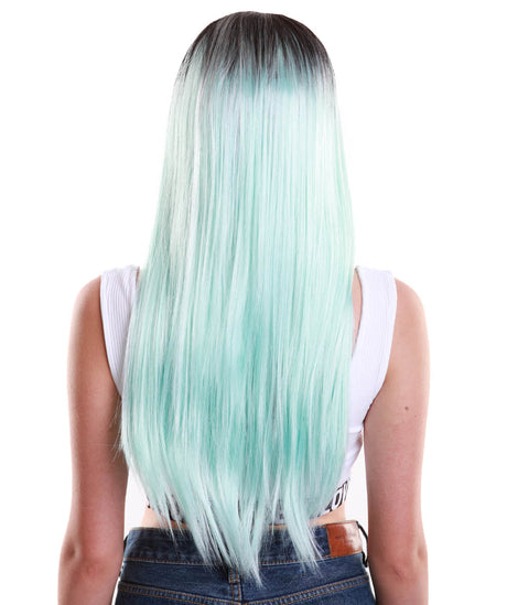 Women TV Movie Character Wig | Black and Light Blue two tone Color Wig - Halloween Wigs | HPO