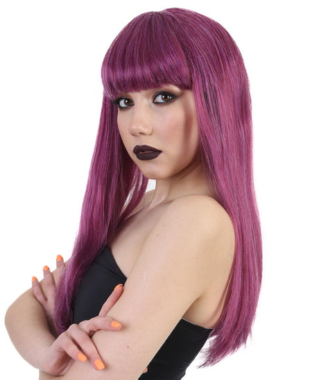 A Woman Posing in Long Straight Super Villain Wig