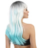 Aqua Long Straight Wig with Dark Roots and Bangs - Adult Fashion Wigs | HPO