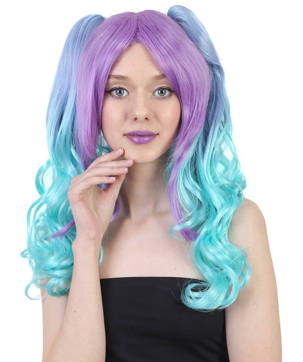 Women s High Half Up Rave Pigtails with Multicolor Loose Curls Adult Halloween Wigs HPO