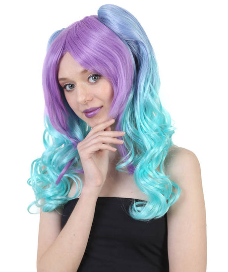 Women's High Half Up Rave Pigtails with Multicolor Loose Curls - Adult Halloween Wigs | HPO