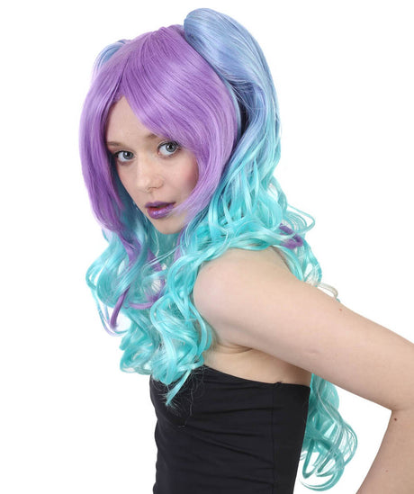 Women's High Half Up Rave Pigtails with Multicolor Loose Curls - Adult Halloween Wigs | HPO