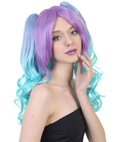 Women's High Half Up Rave Pigtails with Multicolor Loose Curls - Adult Halloween Wigs | HPO
