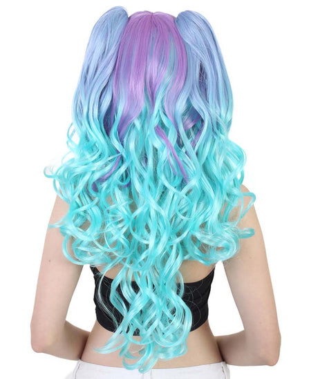 Women's High Half Up Rave Pigtails with Multicolor Loose Curls - Adult Halloween Wigs | HPO