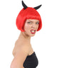Women's Red Bob Wig with Black Devil Horns and Bangs