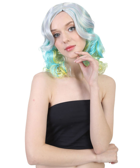 Singer Perry Wig | Silver Sky Yellow Magical Curly Wig | Premium Breathable Capless Cap