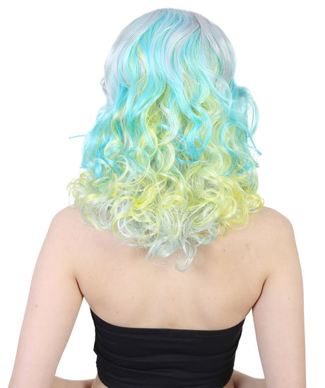 Singer Perry Wig | Silver Sky Yellow Magical Curly Wig | Premium Breathable Capless Cap