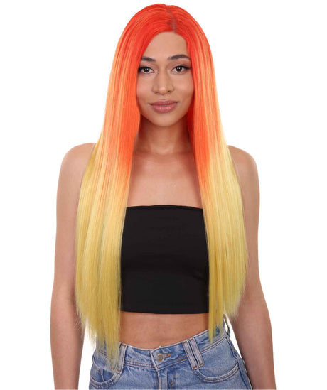 Adult Women's 23" In. American Singer and Rapper Inspired Wig - Long Length Tropical Gradient Hair - Lace Front Heat Resistant Fibers