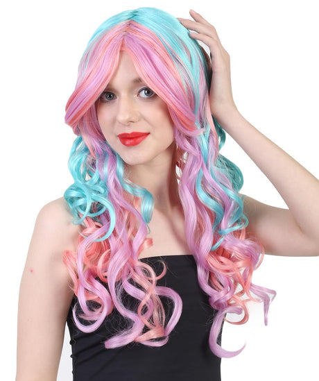 Women's Long Bouncy Multicolor Rave Curls with Bangs - Adult Halloween Wigs | HPO