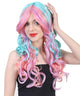 Women's Long Bouncy Multicolor Rave Curls with Bangs - Adult Halloween Wigs | HPO