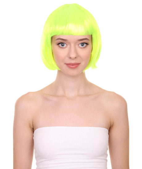 Short Bob Neon Green Wig | Party Ready Fancy Cosplay Halloween Wig | HPO