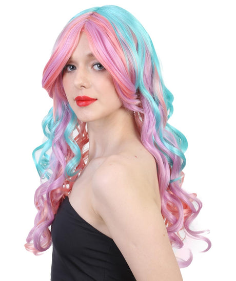 Women's Long Bouncy Multicolor Rave Curls with Bangs - Adult Halloween Wigs | HPO