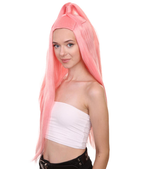 Nunique Adult Women's 31" In. Pop Dance Electronic Wig - Extra Long Length Electric Pink Hair With Updo Pony Tail