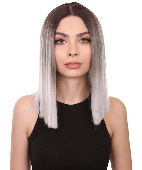 Sloan Adult Women's 12" Inch Medium Length Straight 4x4 Lace Front Natural Grey Ombre Hairline Icon Beauty Wig, 100% Heat Resistant Fibers, Perfect for your Everyday Wear and Styling to your Expectations! -   Wig,  | NU