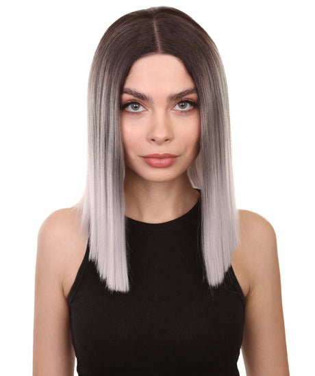 Sloan Adult Women's 12" Inch Medium Length Straight 4x4 Lace Front Natural Grey Ombre Hairline Icon Beauty Wig, 100% Heat Resistant Fibers, Perfect for your Everyday Wear and Styling to your Expectations! -   Wig,  | NU
